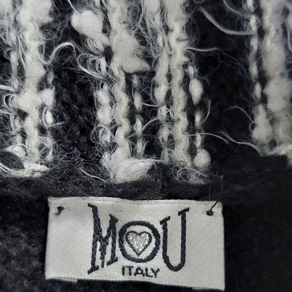 MOU ITALY Black and White Knit Cardigan Wool Mohair Blend Size L - Picture 3 of 10